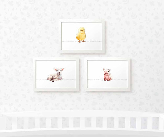 Farm Animal Nursery Prints New Baby Shower Gift Boy Girl Wall Art Set Playroom Decor UK