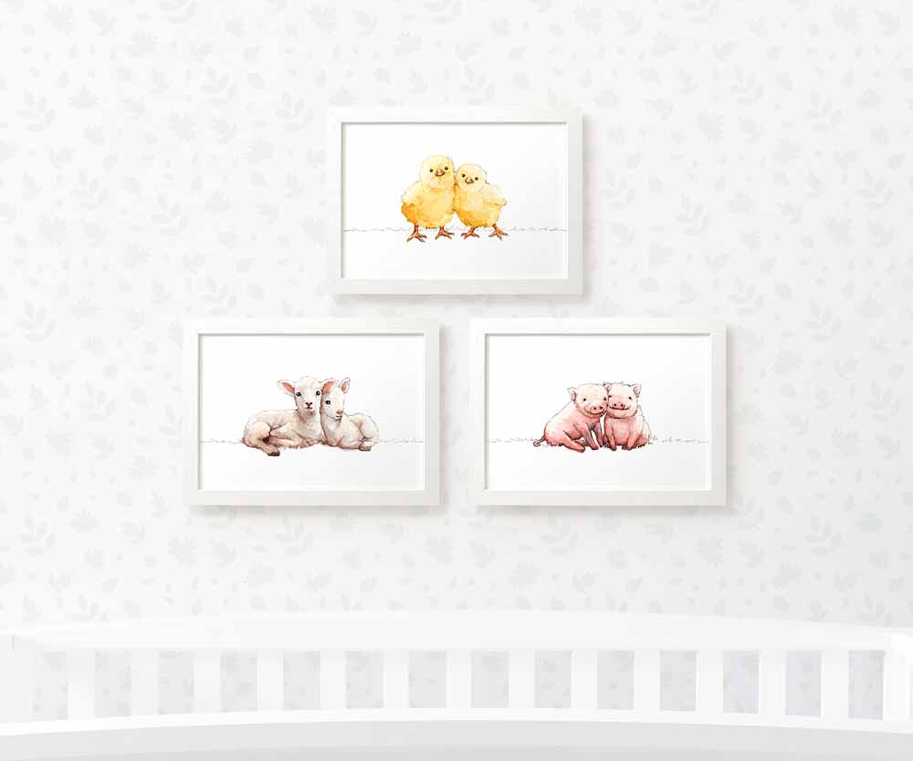 Farm Animal Nursery Prints Twin New Baby Shower Gift Ideas Wall Art Set Playroom Decor UK
