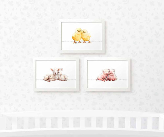 Farm Animal Nursery Prints Twin New Baby Shower Gift Ideas Wall Art Set Playroom Decor UK