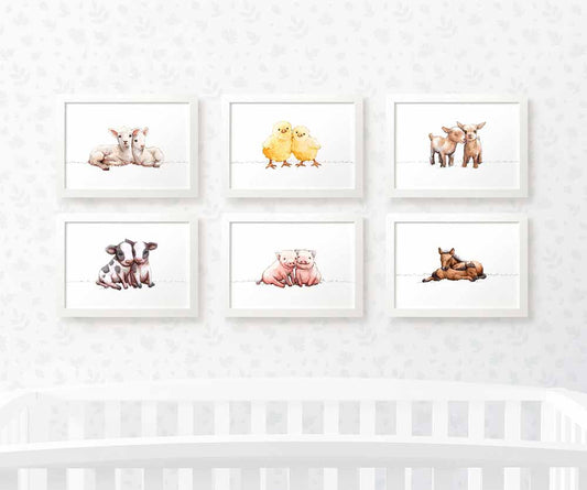 Farm Animal Nursery Prints Twin New Baby Shower Gift Ideas Wall Art Set Playroom Decor UK
