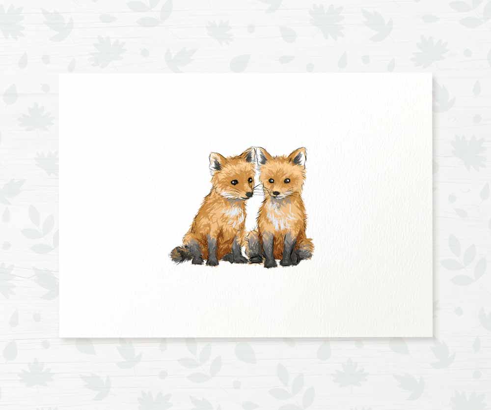 Woodland Nursery Prints Twin New Baby Shower Gift Ideas Fox Animal Wall Art Set Playroom Decor