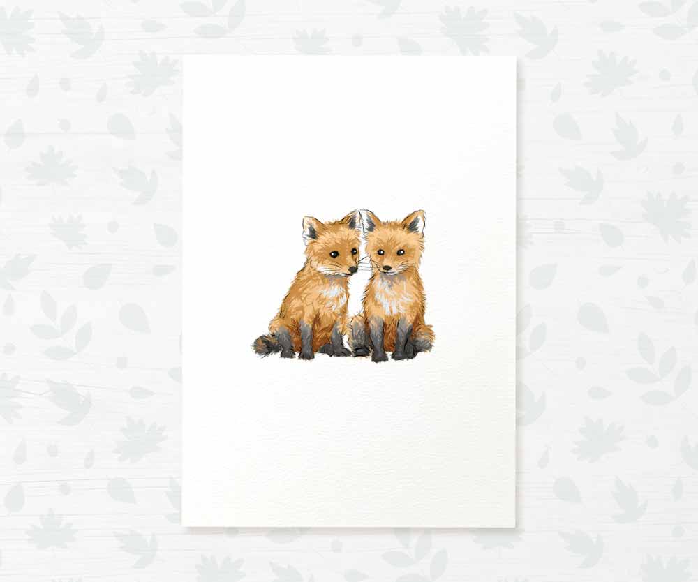 Foxes Woodland Animal Nursery Print for Twins
