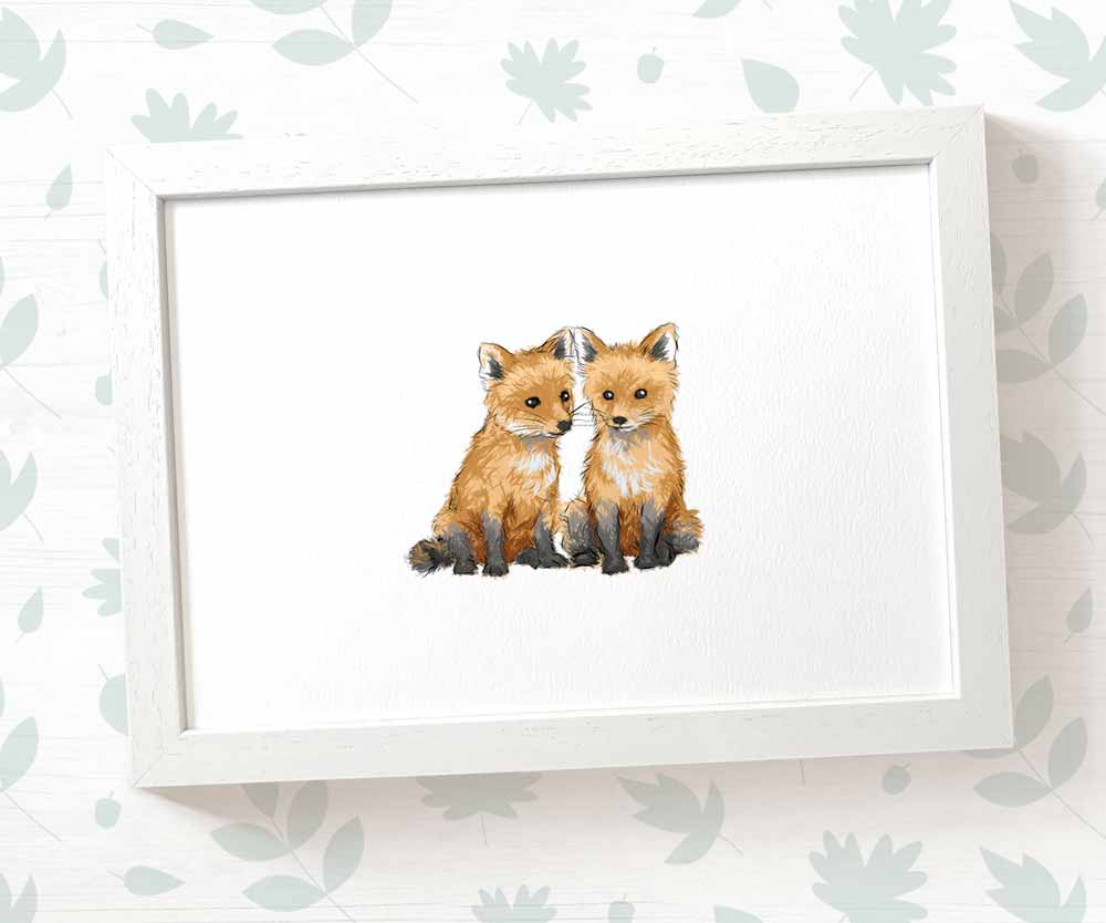 Foxes Woodland Animal Nursery Print for Twins