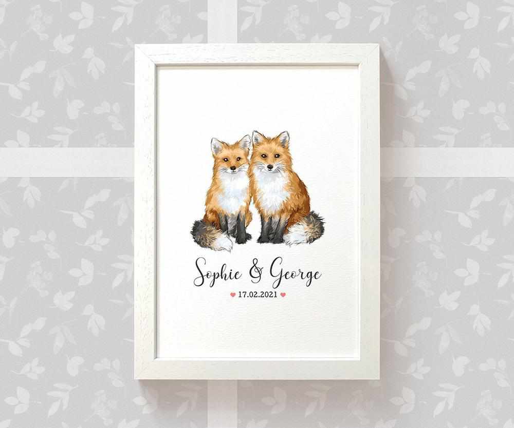 Personalized Fox Couple A3 Framed Print Featuring Names And Date For A Memorable 50th Anniversary Gift For Parents