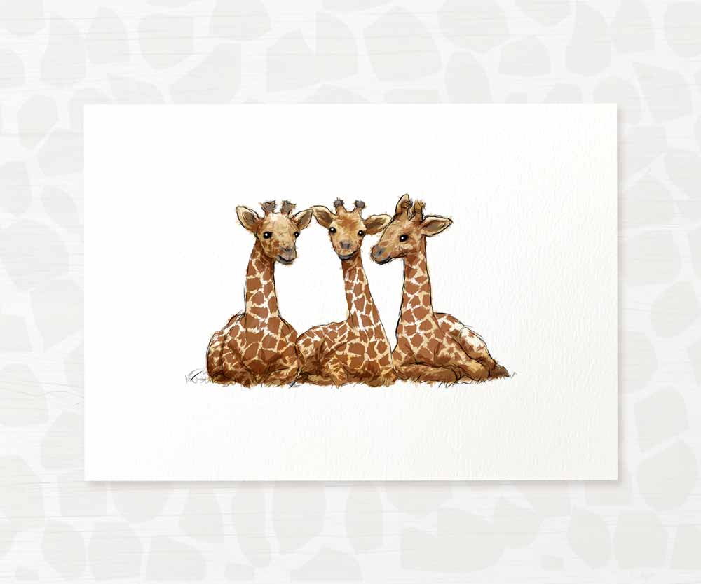 Triplet Baby Shower Gift Safari Jungle Nursery Decor Animal Wall Art Giraffe Print Newborn Boy Girl