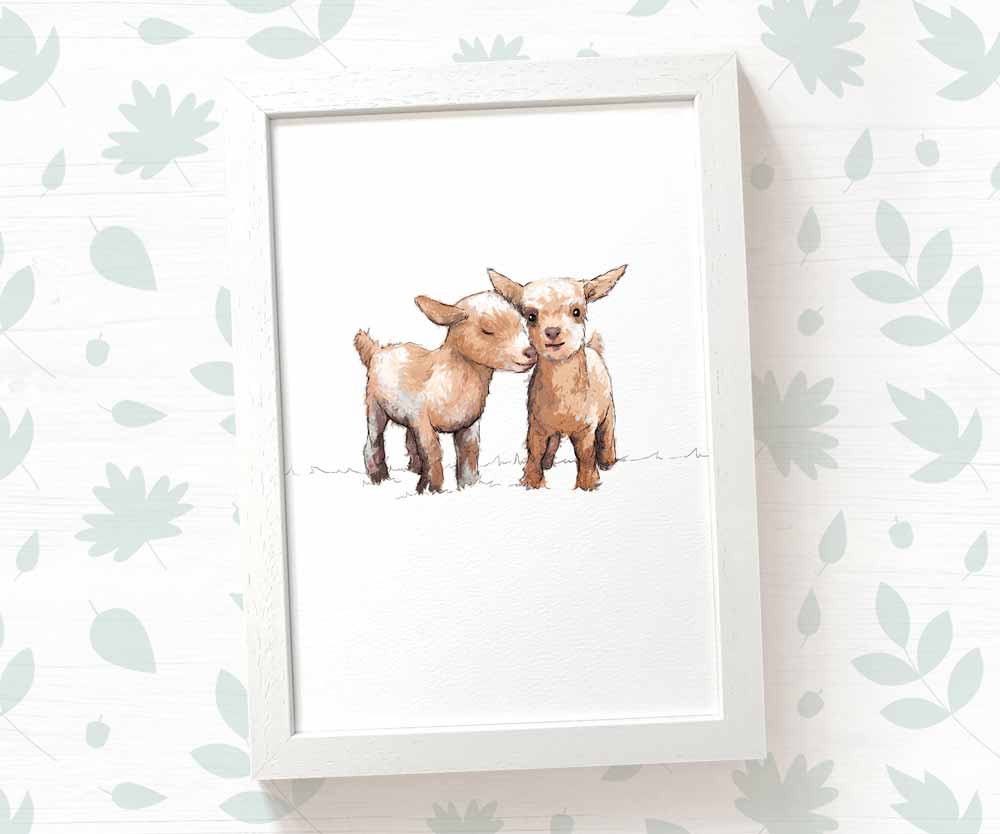 Goats Farm Animal Nursery Print for Twins