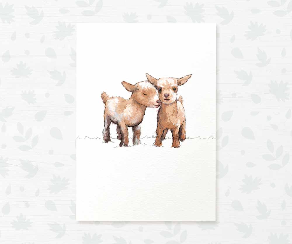 Goats Farm Animal Nursery Print for Twins