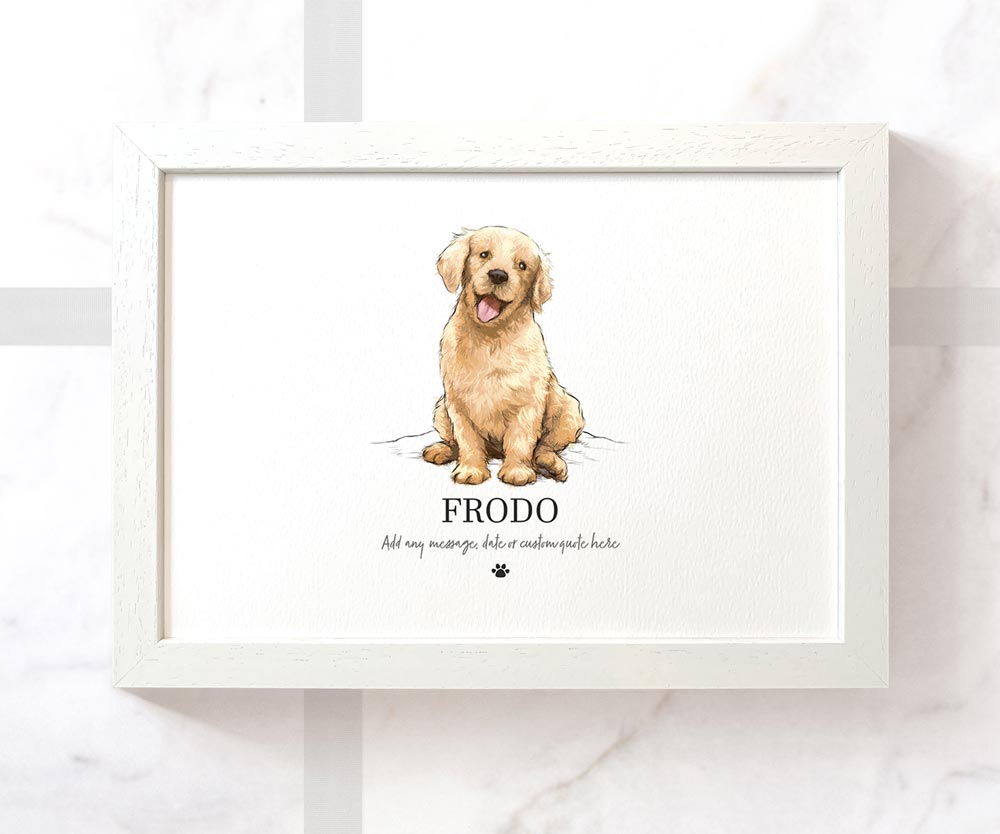 Golden Retriever Dog Poster Pet Portrait Memorial Loss Birthday Christmas Gift Name Sign Custom Framed Print