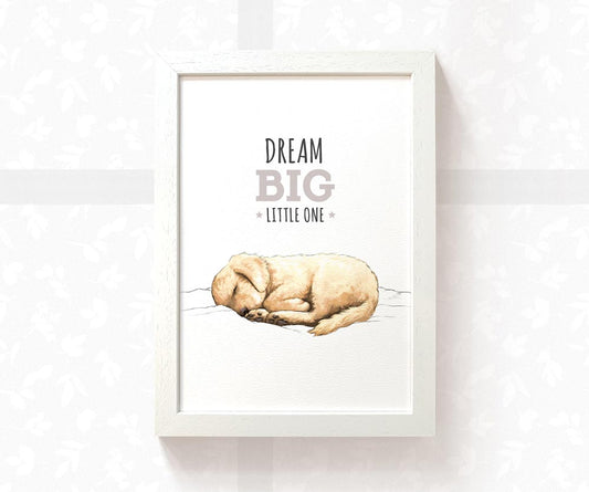 Golden Retriever Dog Nursery Print "Dream Big Little One"