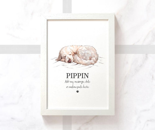 Goldendoodle White Dog Puppy Pet Portrait Memorial Loss Christmas Gift Name Sign Personalised Framed Art Print