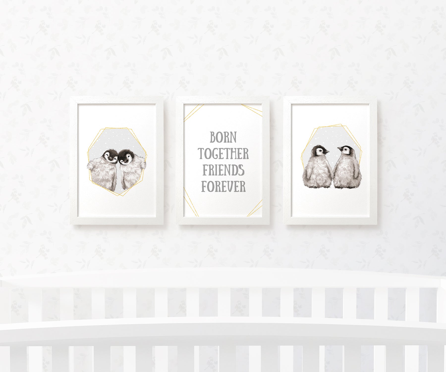 Bird Nursery Prints New Baby Shower Gift Girl Grey Penguin Wall Art Set Playroom Decor UK