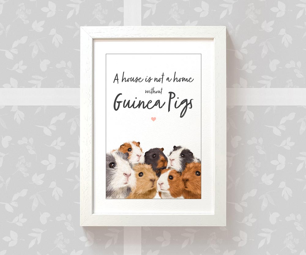 Framed A3 wall art print with quote "A house is not a home without guinea pigs"