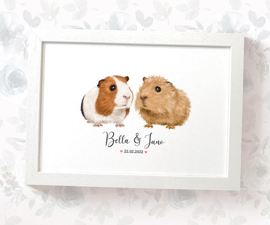 Two guinea pigs framed art print with personalised names and wedding anniversary date