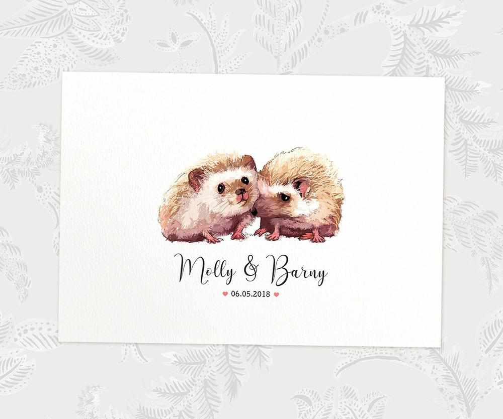 Two Hedgehogs A4 Unframed Print Customized With Names And Date For A Thoughtful Valentines Day Gift
