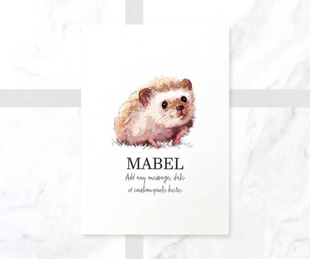 Hedgehog Personalised New Pet Portrait Memorial Loss First Birthday Christmas Gift Custom Wall Art Poster Print