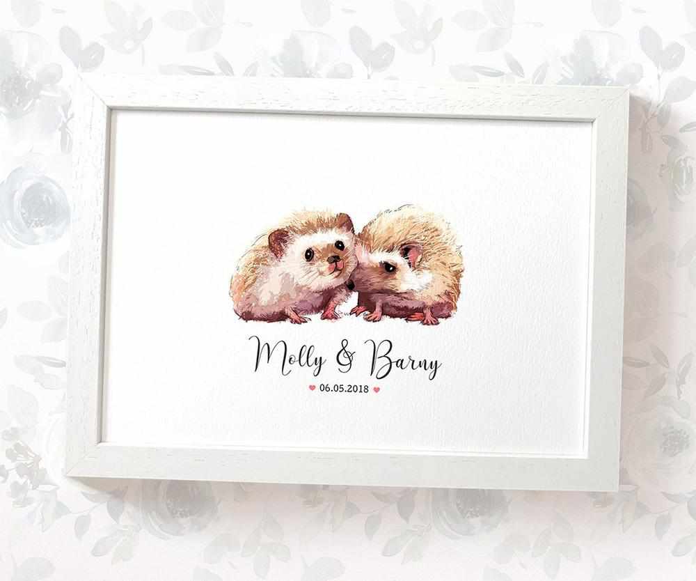 Personalized Hedgehog Couple A3 Framed Print Featuring Names And Date For A Memorable 50th Anniversary Gift For Parents