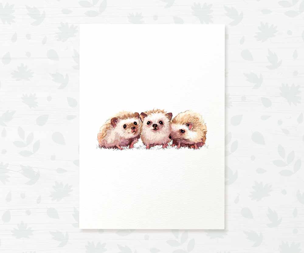 Hedgehogs Woodland Animal Nursery Print for Triplets