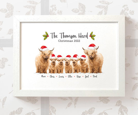 Highland Cow Family Christmas Personalised Decoration Names Portrait Grandparents Grandma Grandad Gift Ideas From Grandchildren Frame