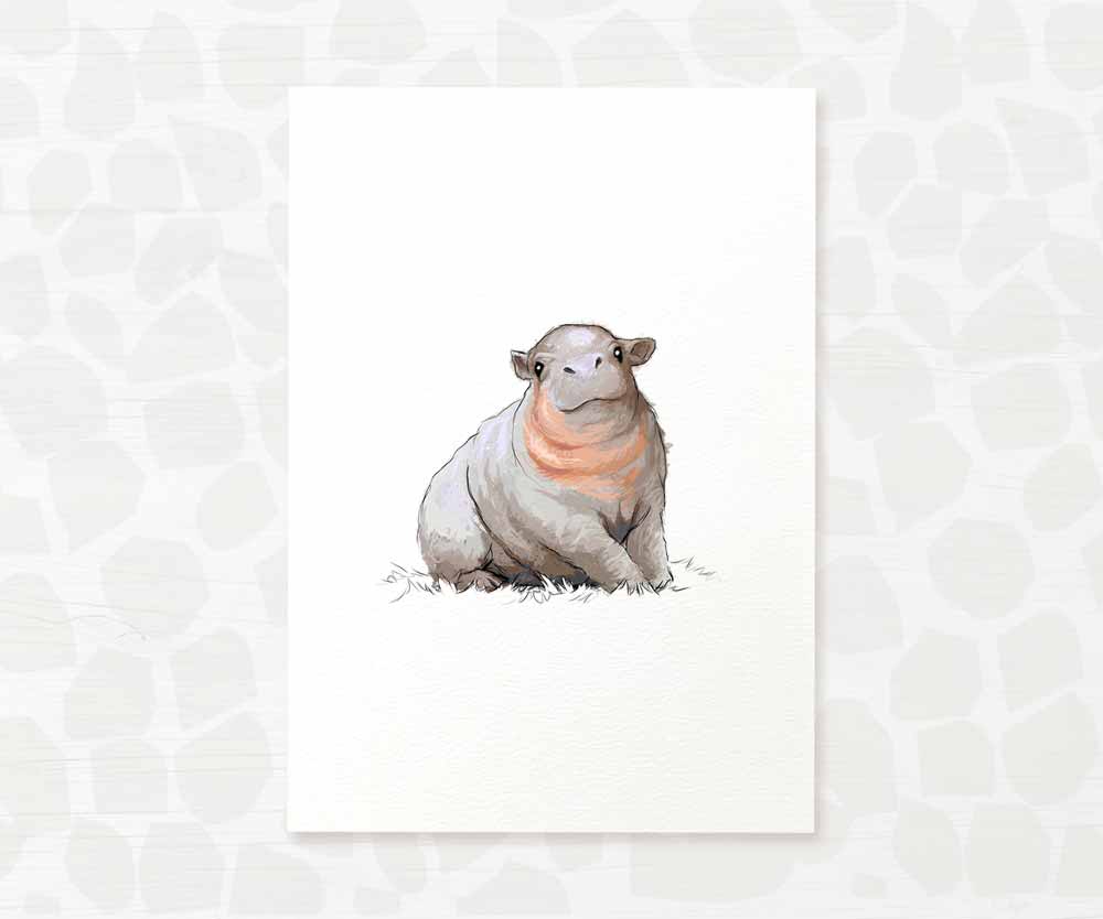 Safari Nursery Prints New Baby Shower Gift Boy Girl Hippo Animal Wall Art Set Playroom Decor