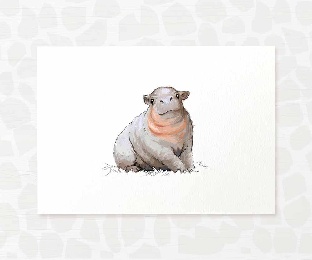 New Baby Shower Gift Safari Jungle Nursery Decor Animal Wall Art Hippo Print Newborn Gender Neutral