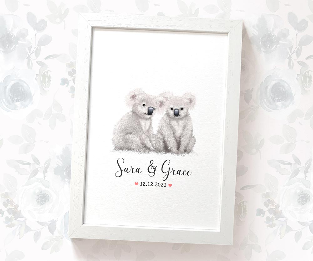 Anniversary Personalised Wedding Name Gift Animal Prints Wall Art Custom Newlywed Wife Present Pawprint Illustration UK