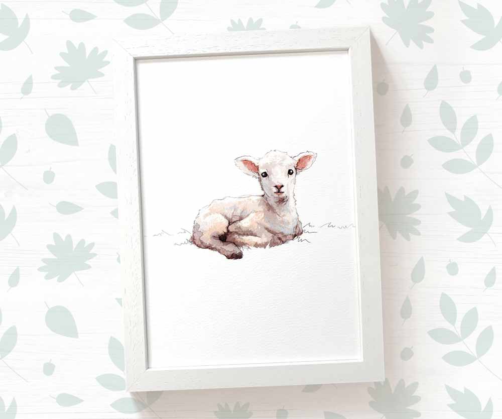 Lamb Farm Animal Nursery Print
