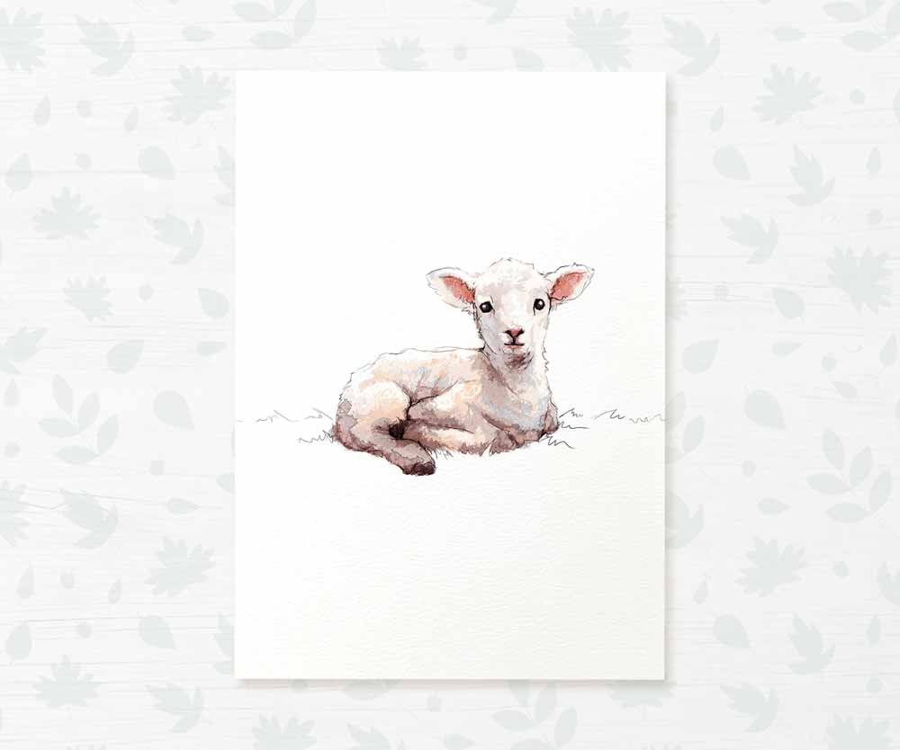 Lamb Farm Animal Nursery Print