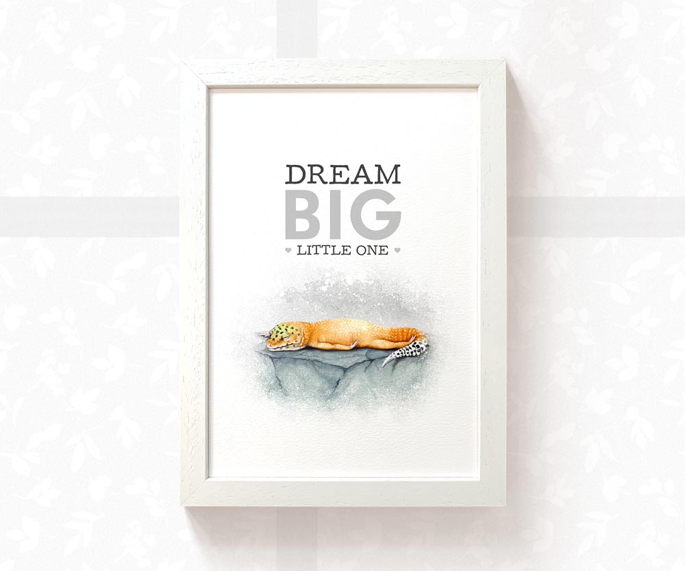 Sleeping Leopard Gecko Nursery Print "Dream Big Little One"