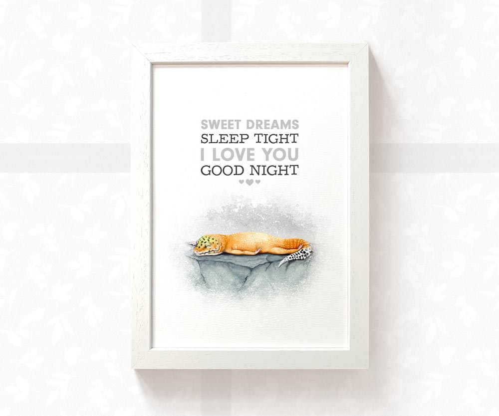 Sleeping Leopard Gecko Nursery Print "Sweet Dreams" | Lizard Print