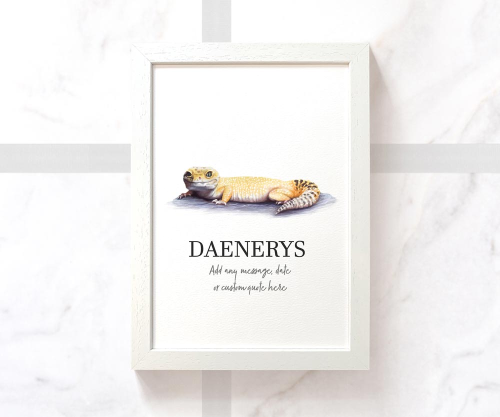 Leopard Gecko Personalised Poster Pet Portrait Memorial Loss Birthday Christmas Gift Name Sign Custom Framed Print