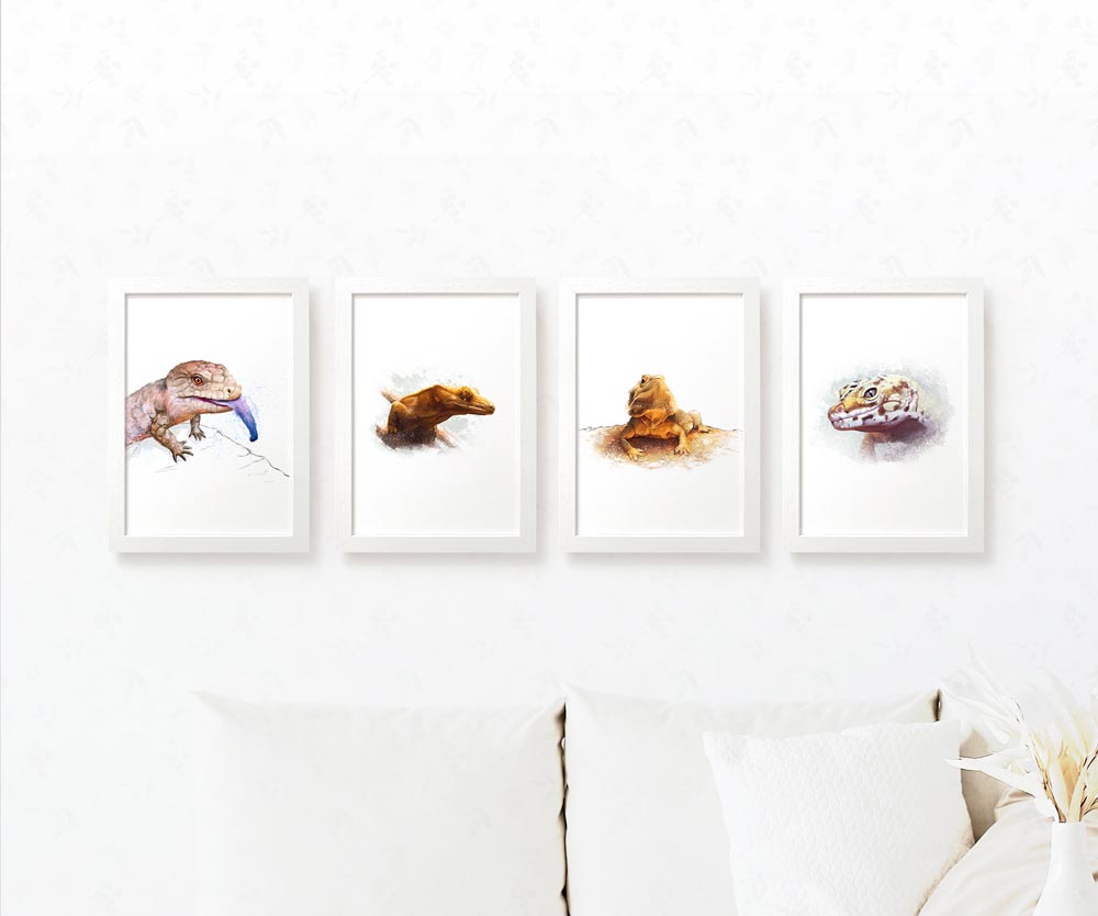 Reptile Lizard Lover Birthday Gift Ideas Prints Poster Animal Wall Art Set Vivarium Décor Herpetology UK