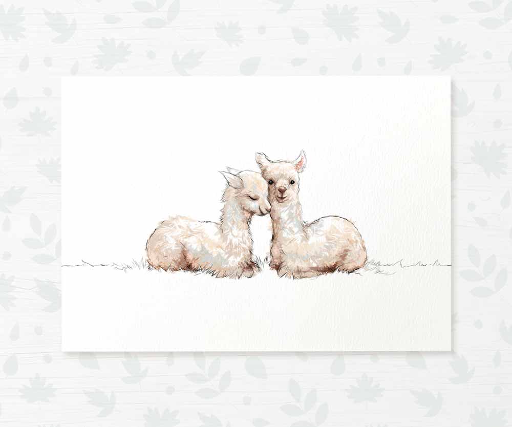 Llamas Farm Animal Nursery Print for Twins