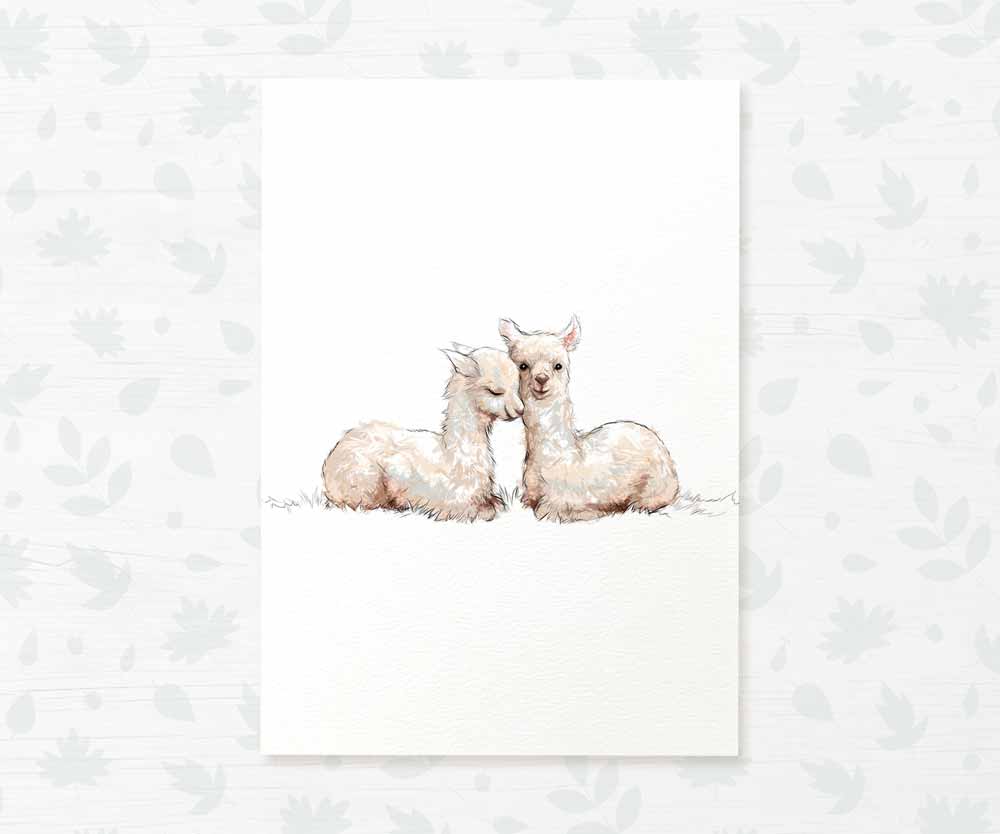 Llamas Farm Animal Nursery Print for Twins