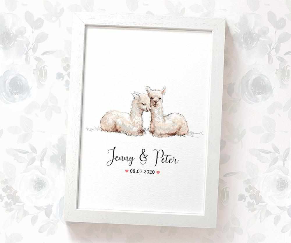 Personalized Llama Couple A3 Framed Print Featuring Names And Date For A Memorable 50th Anniversary Gift For Parents