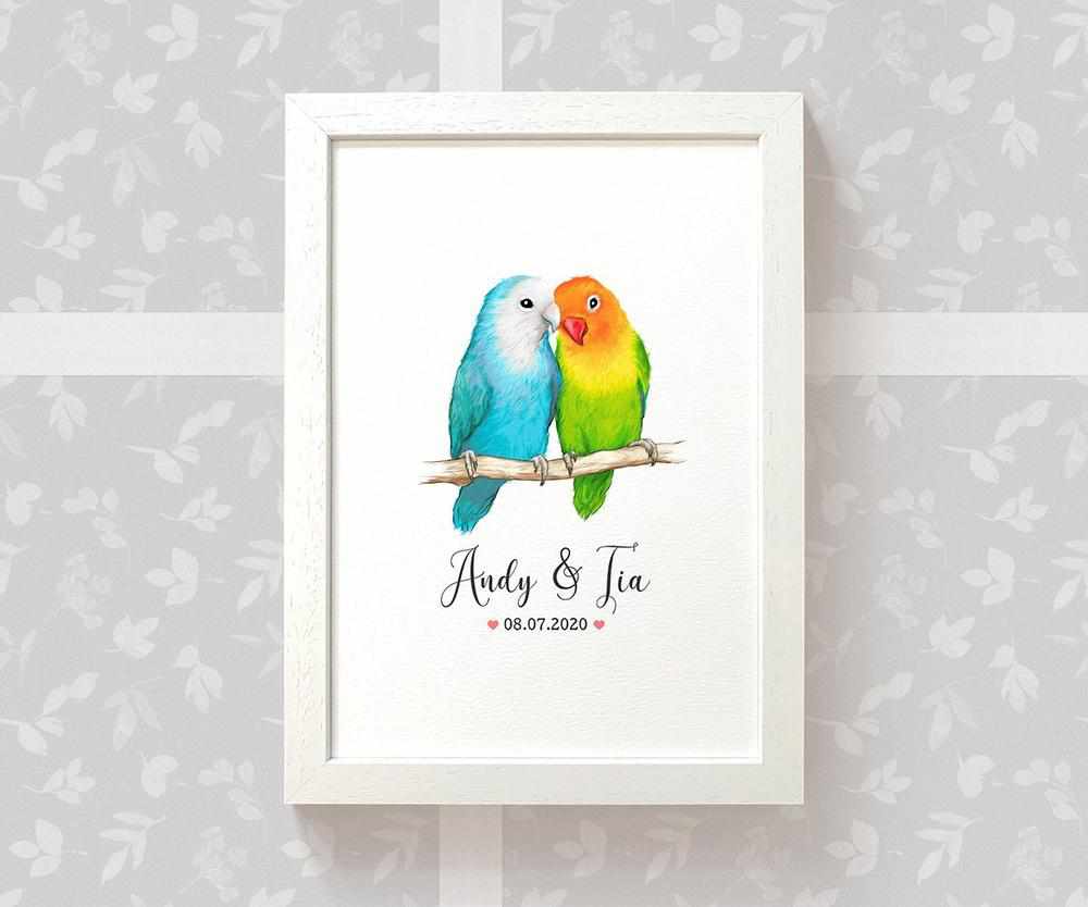 Personalized Lovebirds Couple A3 Framed Print Featuring Names And Date For A Memorable 50th Anniversary Gift For Parents