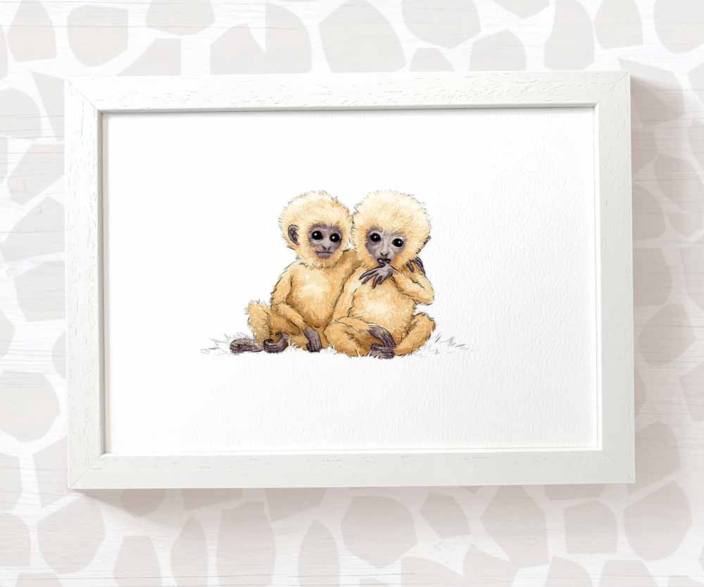 Twin Baby Gift Safari Nursery Decor Childrens Animal Wall Art Monkey Print Playroom Newborn First Birthday
