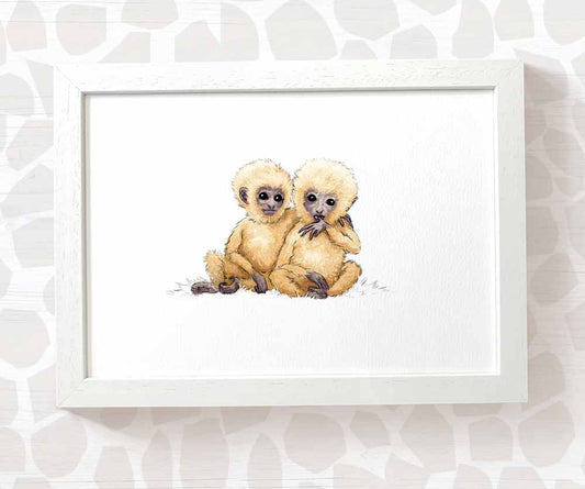 Twin Baby Gift Safari Nursery Decor Childrens Animal Wall Art Monkey Print Playroom Newborn First Birthday