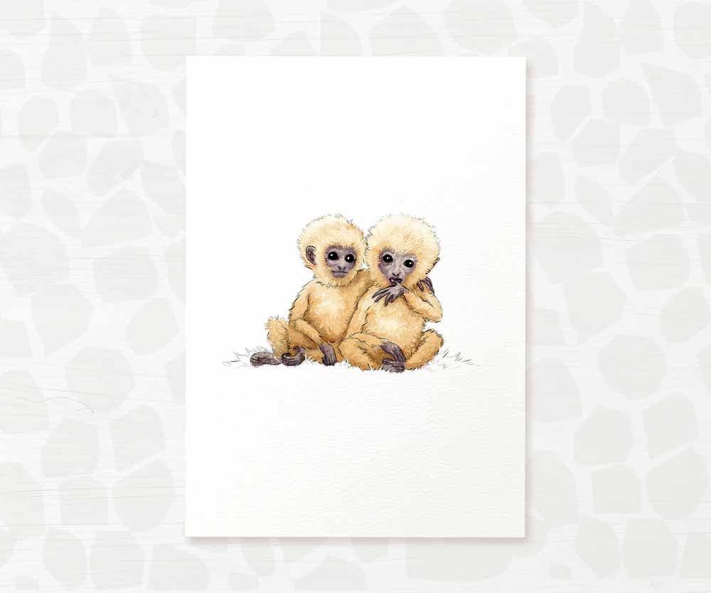 Twin Baby Shower Gift Safari Jungle Nursery Decor Animal Wall Art Monkey Print Newborn Gender Neutral