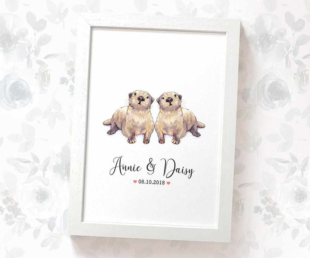Personalized Otter Couple A3 Framed Print Featuring Names And Date For A Memorable 50th Anniversary Gift For Parents