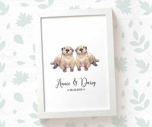 Otter Couple A4 Framed Print Personalized With Names And Date For An Exceptional First Anniversary Gift Idea