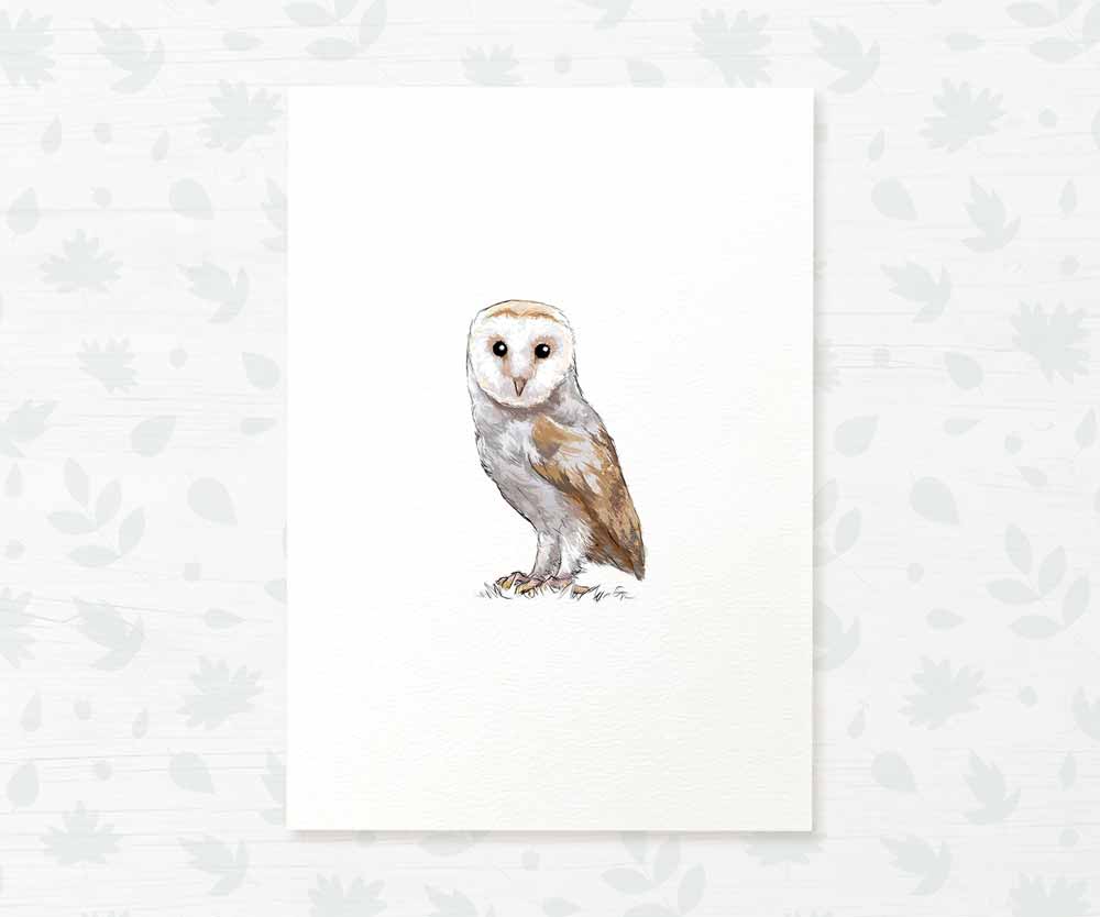 Barn Owl Woodland Bird Nursery Print
