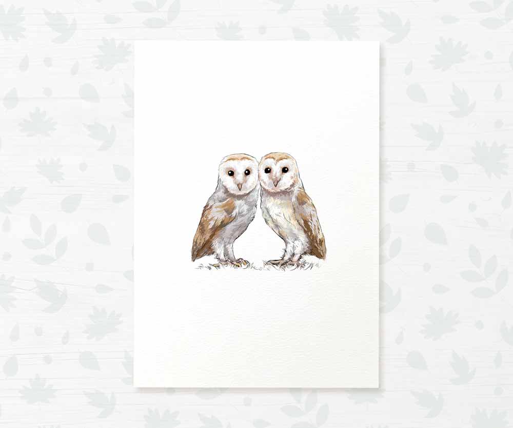 Owls Woodland Animal Nursery Print for Twins