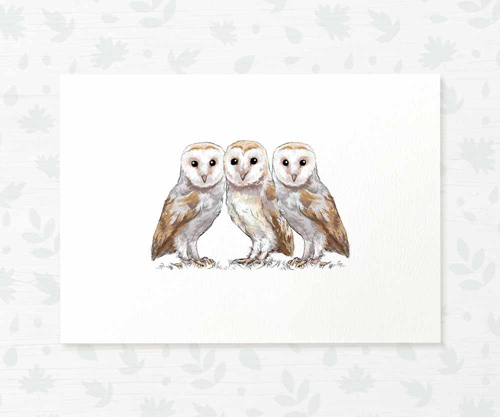 Owls Woodland Animal Nursery Print for Triplets