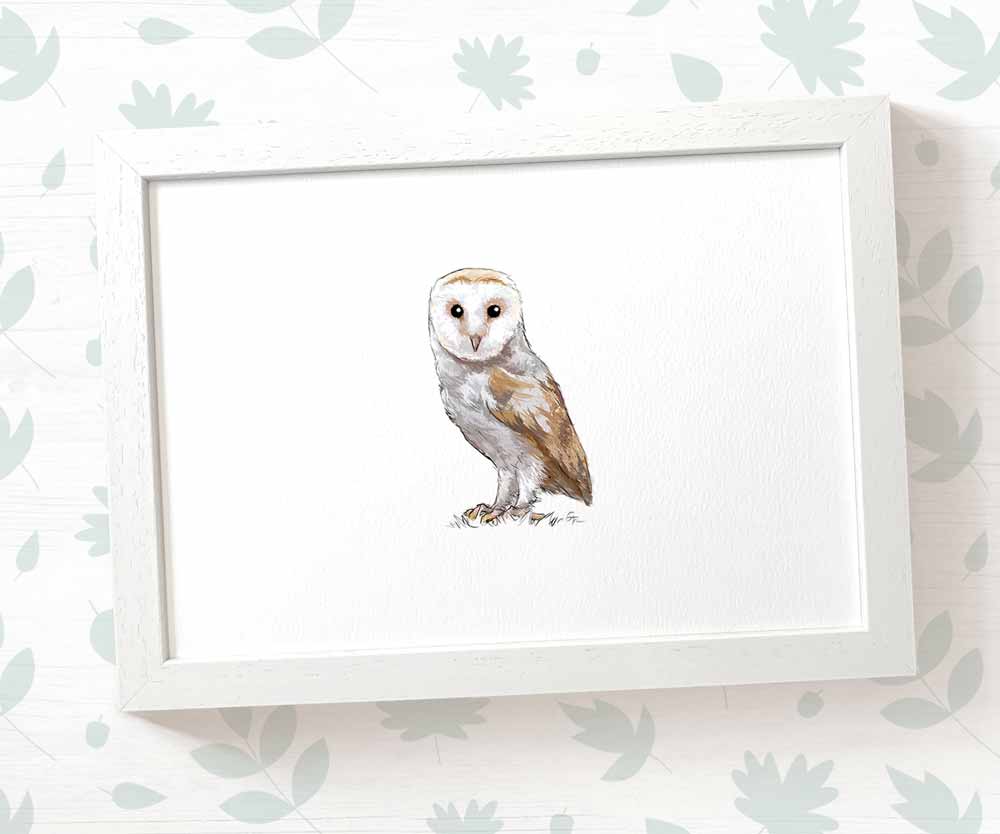 Barn Owl Woodland Bird Nursery Print