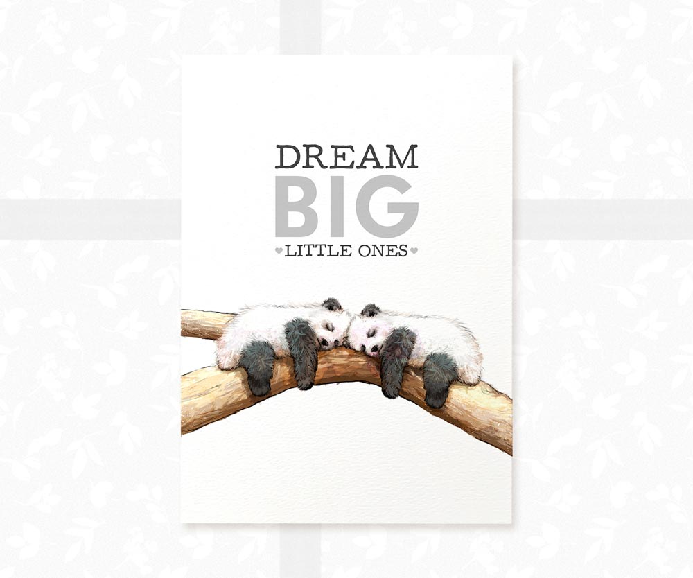 Sleeping Panda Nursery Print for Twins "Dream Big Little Ones"