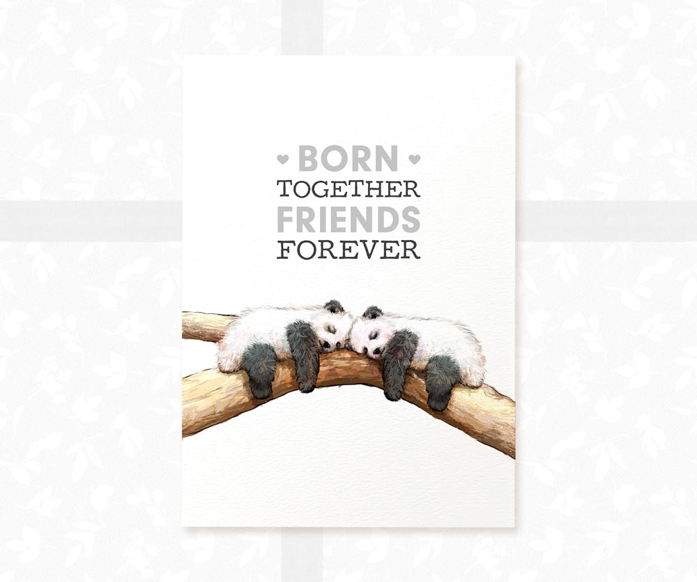Sleeping Pandas Nursery Print for Twins "Born Together, Friends Forever"
