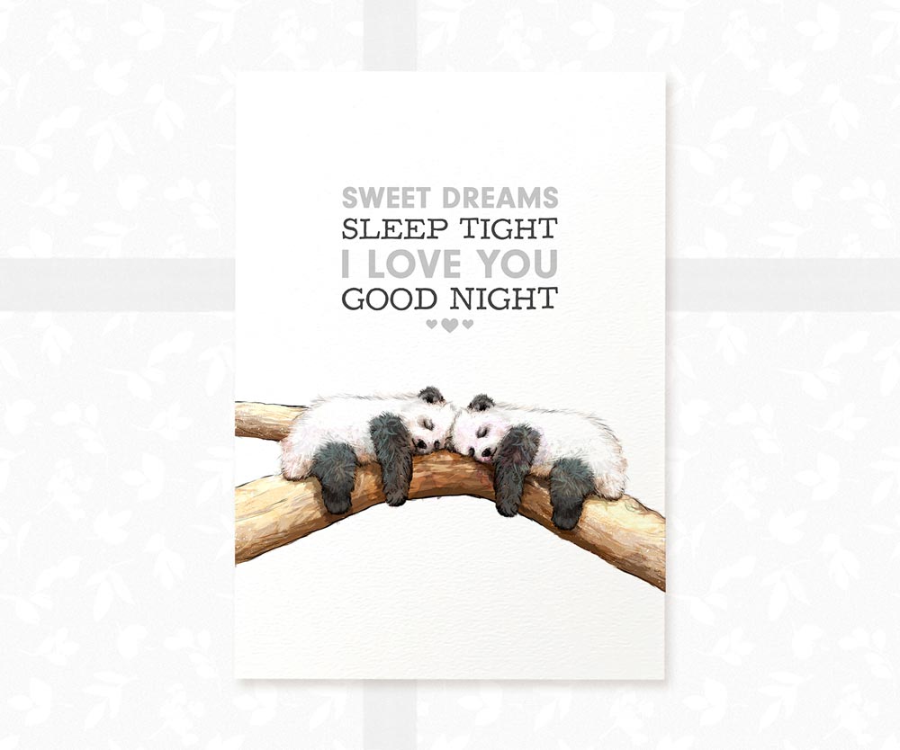 Sleeping Panda Nursery Print for Twins "Sweet dreams"