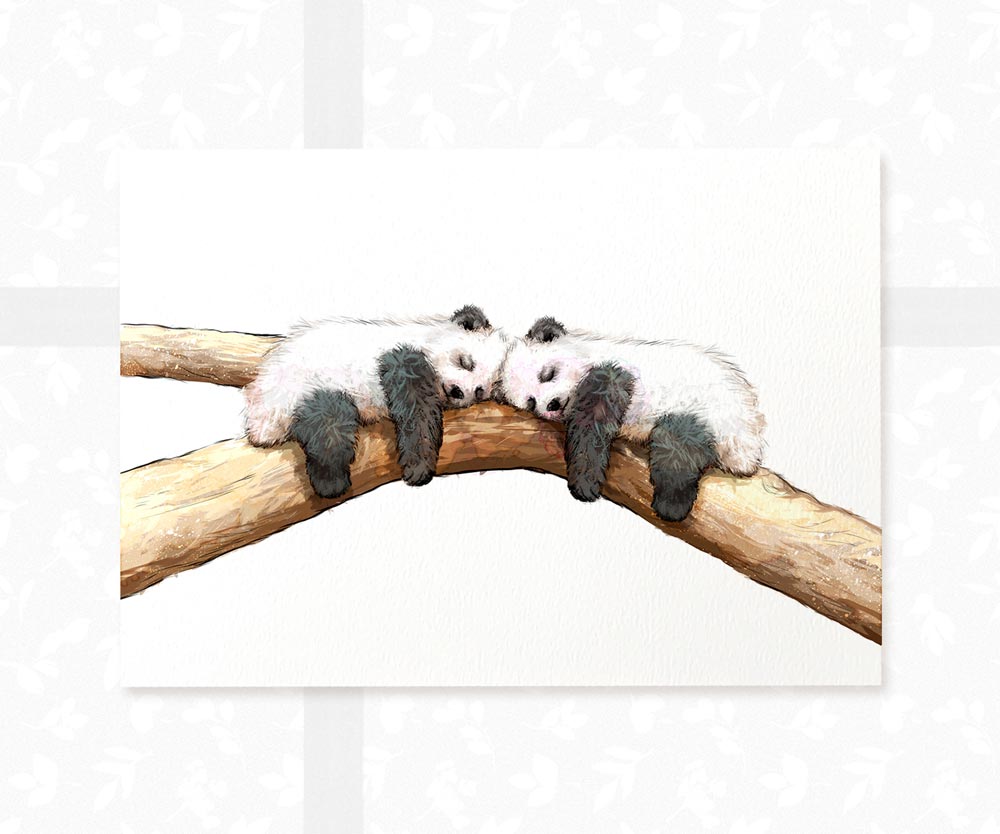 Pandas Animal Nursery Print for Twins
