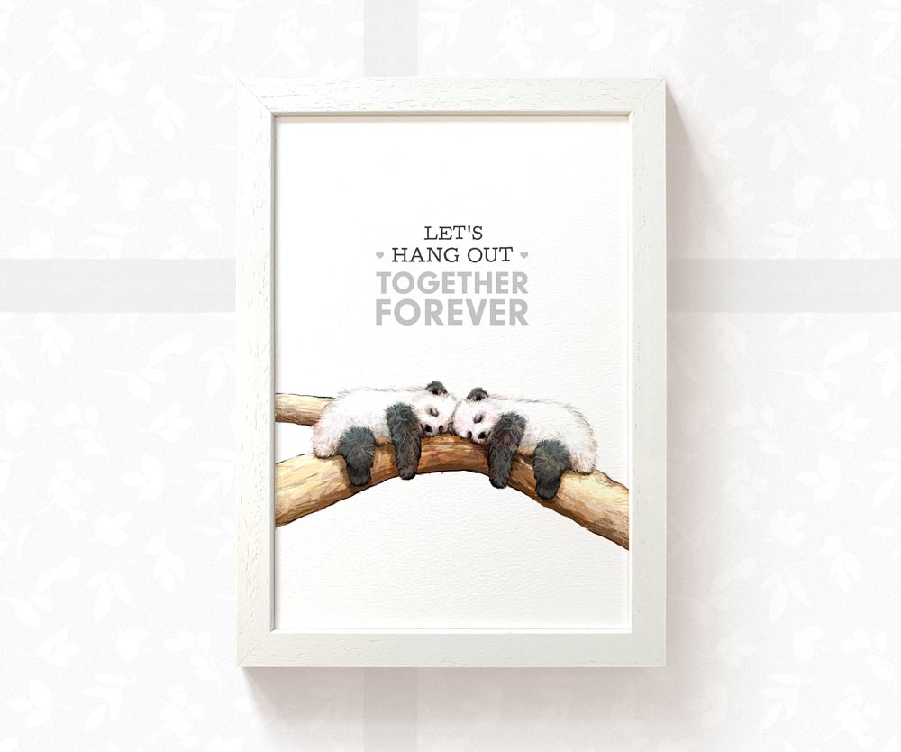 Panda Sleepings Print "Let's Hang Out Together Forever"