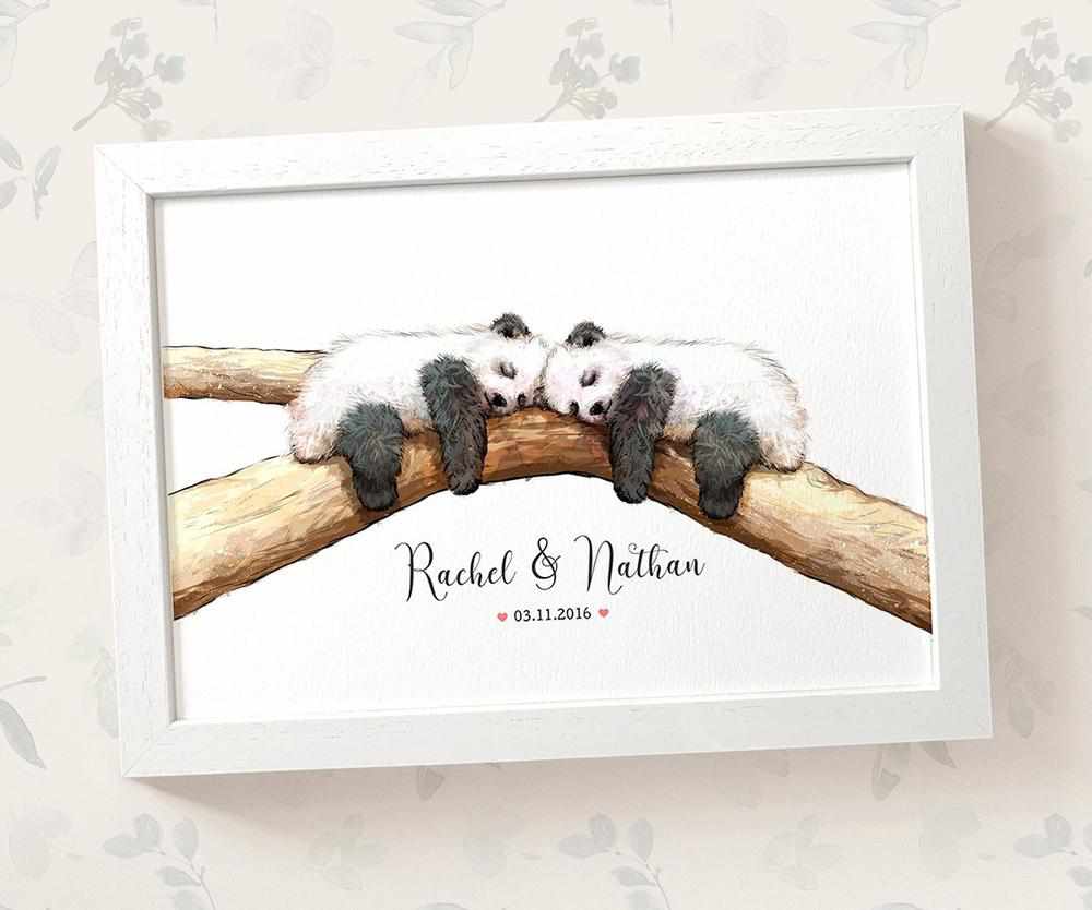 Personalized Panda Couple A3 Framed Print Featuring Names And Date For A Memorable 50th Anniversary Gift For Parents
